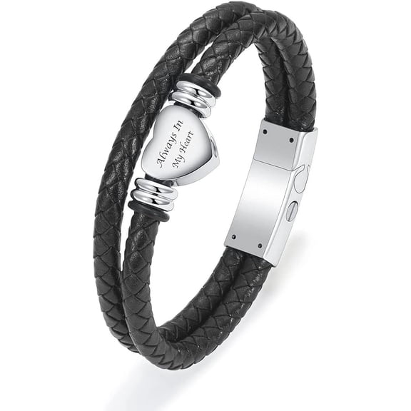 Heart Leather Cremation Jewelry Urn Bracelet for Ashes for Women, Stainless Steel Heart Urn Cuff Bracelet Cremation Keepsake Jewelry for Ashes