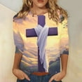 thumbnail image 2 of DDAPJ pyju Christian 3/4 Shirts for Women Easter Holiday T Shirt Religious Cross Graphic Tees Jesus Faith Tops on Sale Gold XL, 2 of 6