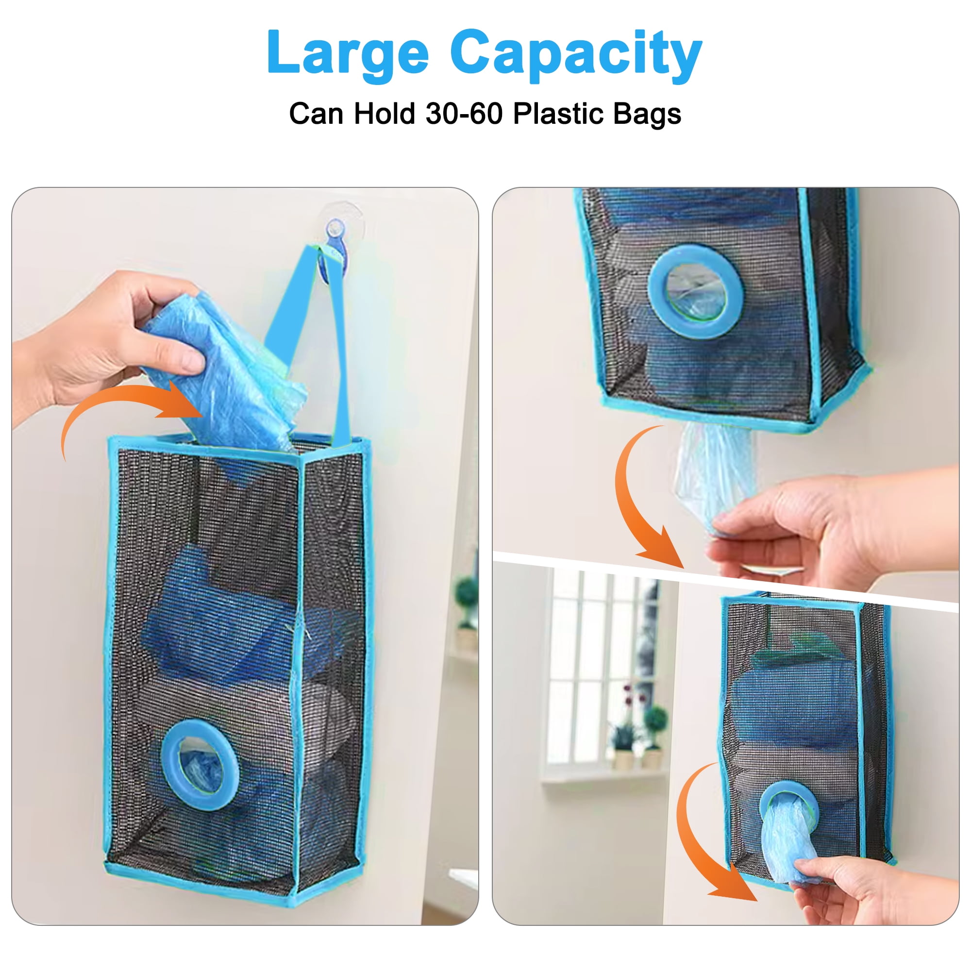 Travelwant Plastic Bag Holder Watertight Wall Mount Grocery Bag Holder for Plastic Bags Dispenser Hanging Folding Trash Garbage Bag Organizer for