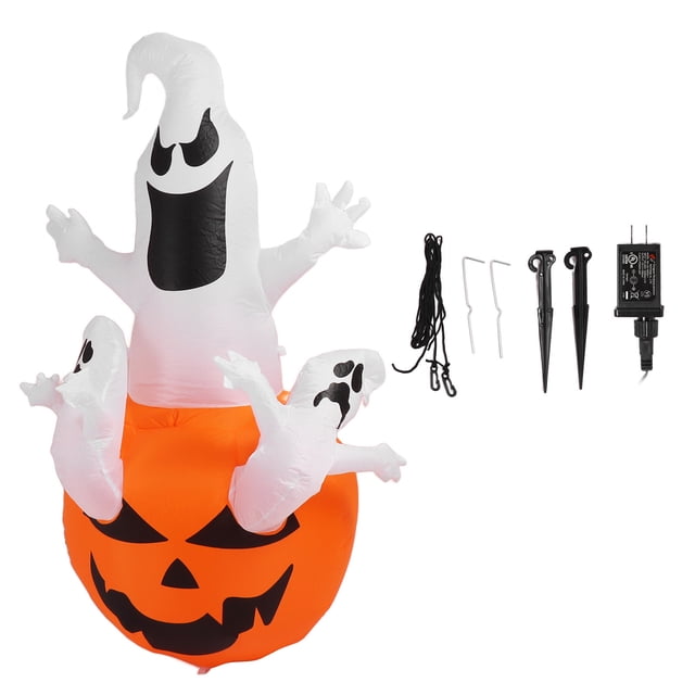 Fantasma de calabaza inflable de Halloween, fantasma inflable de tres blancos inflables de Halloween Fantasma inflable con luz LED impulsado por el rendimiento Jadeshay A