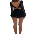 thumbnail image 4 of Femmes Printemps Été Robe Courte Noir Manches Longues Mesh Coupe Basse Pure Cravate Volant Garniture Slim Fit Mini Robe Y2K Streetwear, 4 of 6