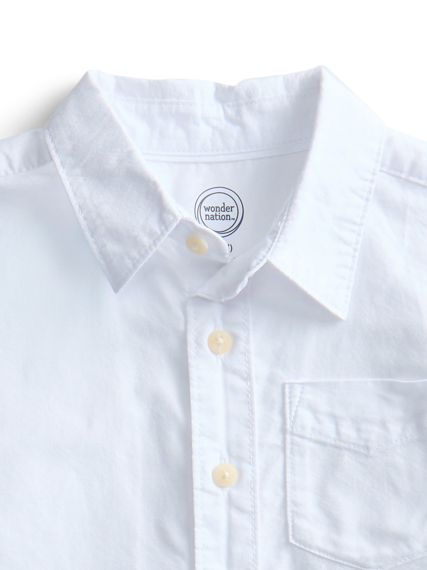 Wonder Nation Boys Cotton Button Down Shirt with Short Sleeves, Sizes 4/5-18 & Husky