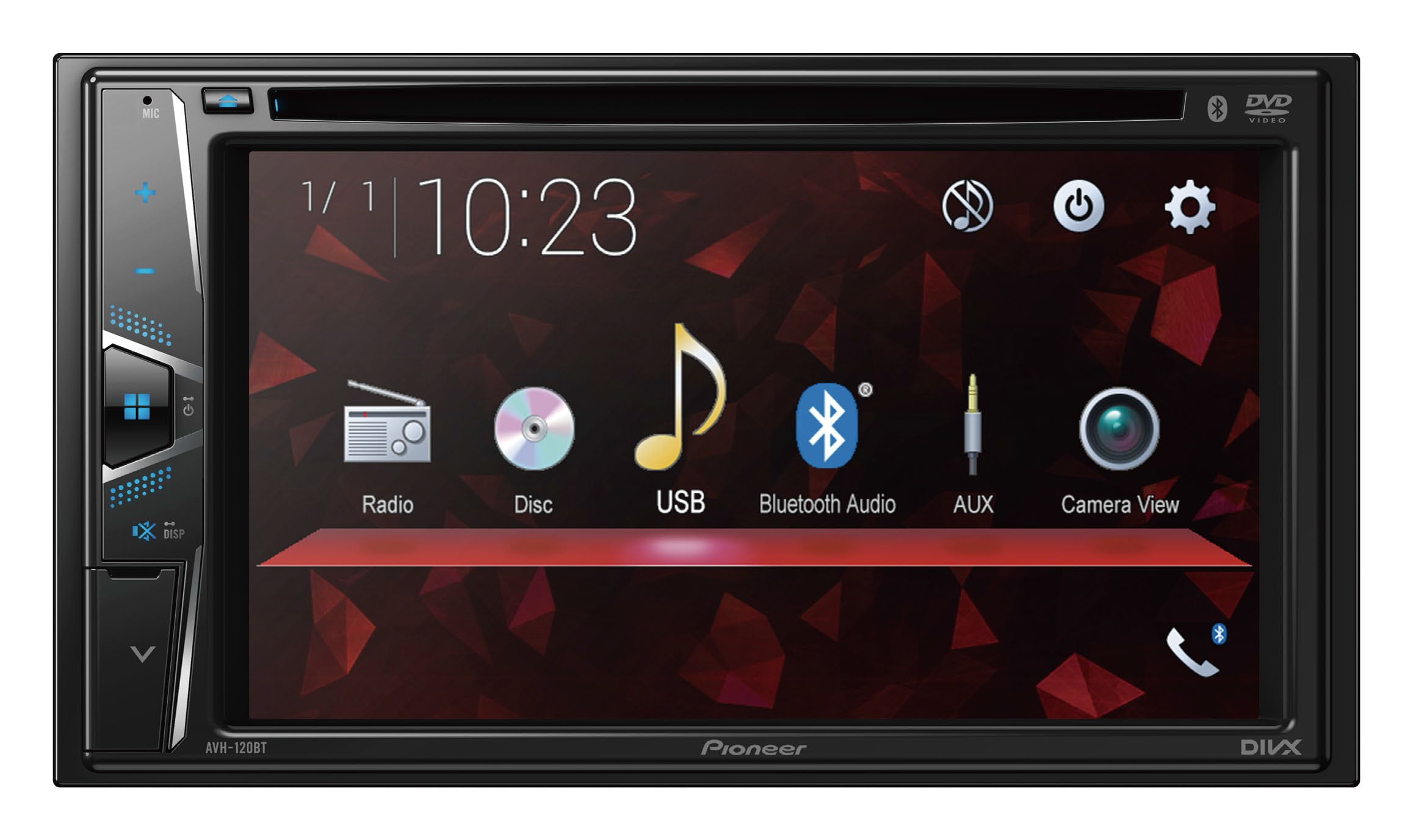 Pioneer Avh 120bt Multimedia Dvd Receiver With 6 2 Inch Wvga Touchscreen Display And Built In Bluetooth C For Hands Free Calling Audio Playback Double Din Walmart Com
