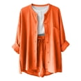 thumbnail image 4 of Kinrui Linen Sets for Women 2 Piece Outfits Long Sleeve Button Down Shirts & Drawstring Gauze Shorts Orange S, 4 of 5