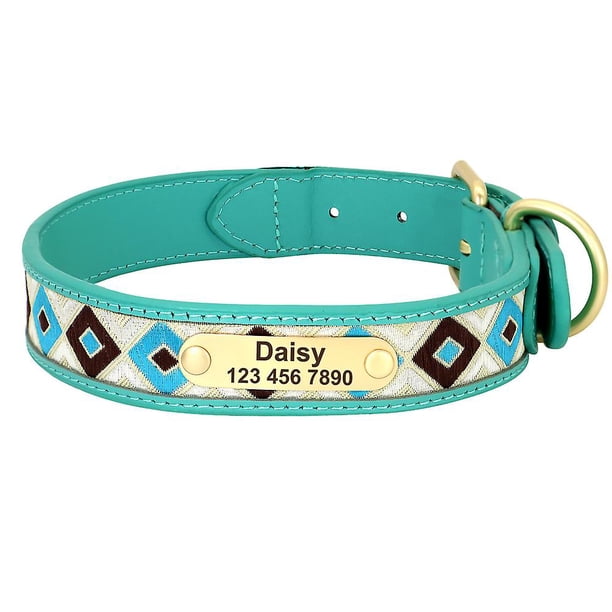 Collar Tribal para perro, collares de cuero personalizados para perro, bordado étnico, collares hechos a mano para mascotas, etiqueta de identificación para perros pequeños, medianos y grandes, Pug