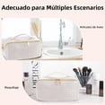 thumbnail image 3 of Bolsa de Cosméticos de Viaje de Gran Capacidad, Bolsa de Cosméticos Impermeable de Piel Sintética para Mujer, Bolsa de Maquillaje Portátil de Viaje con Asa y Divisor, Multifuncional, Moda, Blanco, 3 of 7