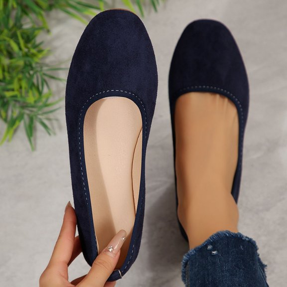 BRGZLK Women's Versatile Basic Shoes Round Toe Low Cut Plus Size Shoes Spring Summer Trendy Solid Color Low Heel Comfortable On Loafers Casual Daily Wear Working Shoes Blue 7