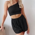 thumbnail image 4 of Cathalem Women's 2 Piece Set One Shoulder Gathered Crop Top Shorts Beach Two Piece Set Black M, 4 of 5
