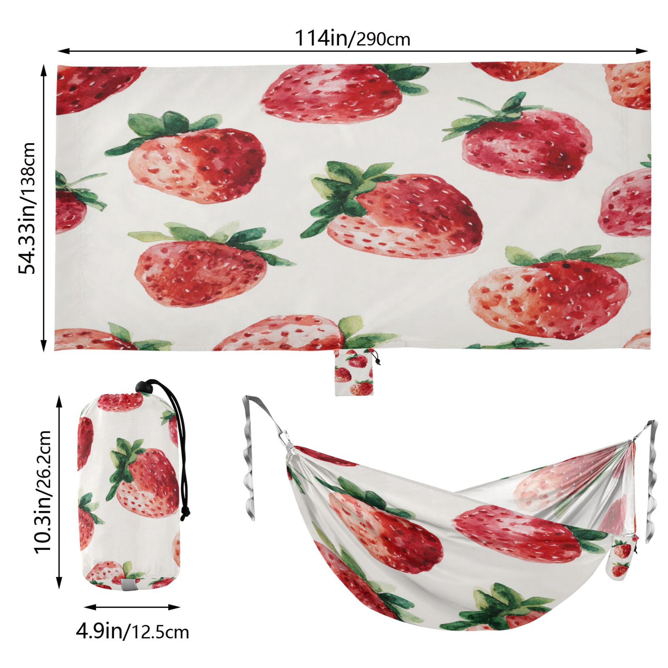 Hammock Camping Hammock Nylon Portable Hammock Travel Camping Hammock Juicy Strawberry Red Pattern