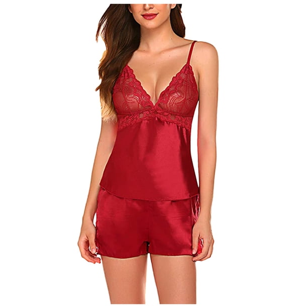 Gibobby Lenceria mujer sexy Lencería de Mujer de Encaje Sexy Mesh de Dormir Boudoir Outfits Lingerie Plus Size Body Lencería Conjunto De Lencería Sexy(Rojo, XG)