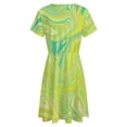 thumbnail image 5 of Lime Green Swirls Dress Fashion Beach Short Sleeve Dresses Female Party Printed Sundress, 5 of 7