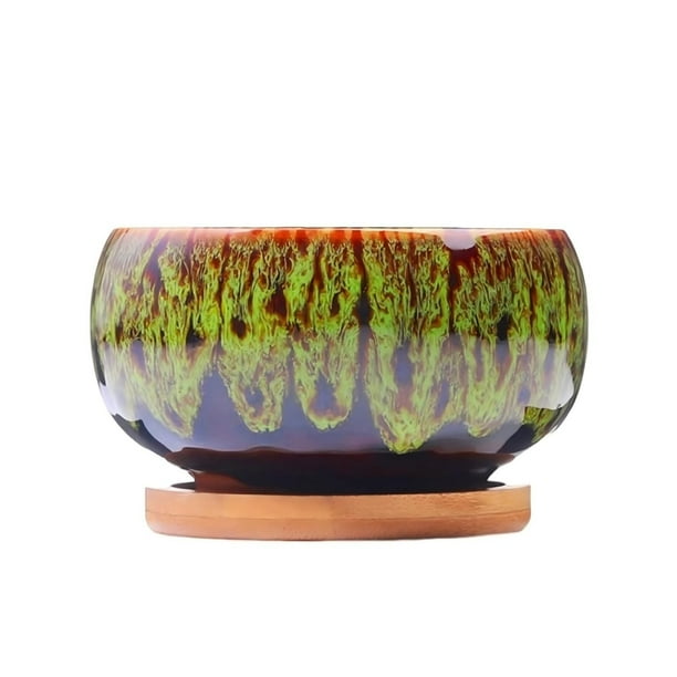 Juego de macetas de cerámica esmaltada circular Unique窑变Color Blend Succulent Garden Pot Display