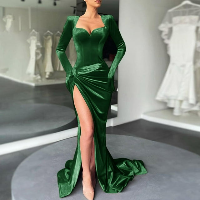 TIMIFIS Women's Summer Off the Shoulder Long Formal Dresses Sleeveless Ruched Bodycon Wedding Guest Slit Party Club Maxi Dress pring