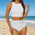 thumbnail image 4 of Haivin Women's Modest Two-Piece Swimsuit Set, Solid Color with Bow Tie Straps for Beach and Swimming, 4 of 9