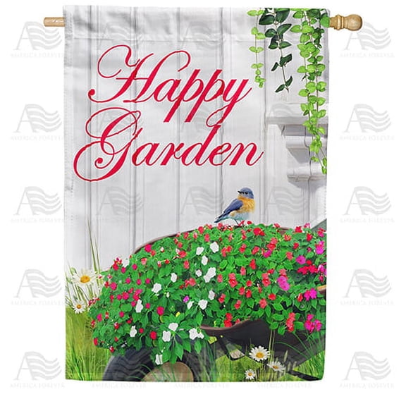 America Forever Spring Floral House Flag 28 x 40 inches Double Sided Summer Bird, Blue Jay, Colorful Flowers - Seasonal Yard Lawn Outdoor Decorative Happy House Flag