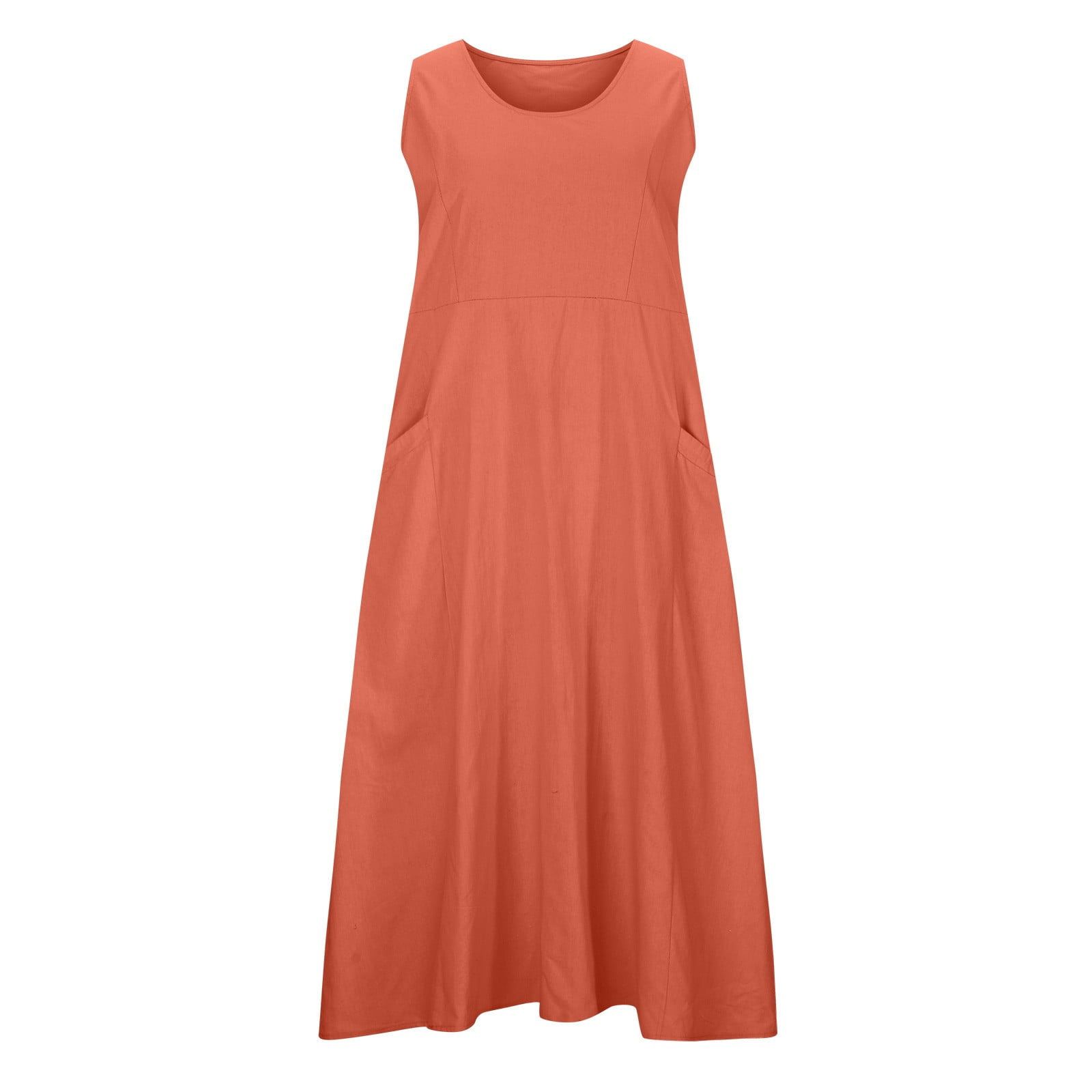 ZQGJB Plus Size Summer Maxi Dresses for Women Casual Sleeveless Cotton Linen Beach Sundress Trendy Solid Color Loose Flowy Long Dress with Pockets Orange M