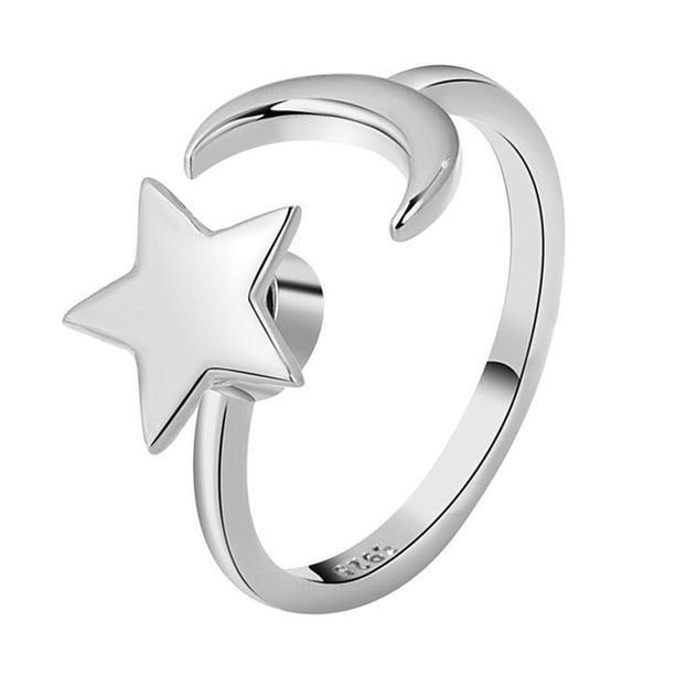 EeaseMX Anillo de estrella y luna, anillo de dedo sencillo, anillo de apertura ajustable, joyería para mujer