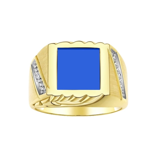 RYLOS Men's Rings 14K Yellow Gold Designer Ring With Diamonds and Blue Quartz Rings For Men Size 13