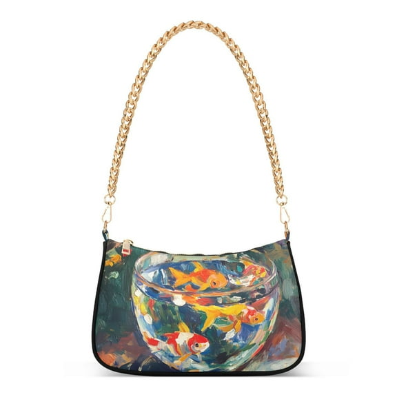 FORMRS Womens Shoulder Bag with Chain Strap Clutch Purse Cute Tote Handbag, Colorful Goldfish