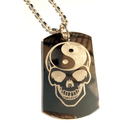 Sugar Skull Yin Yang Brain Tattoo Face Logo Symbols - Military Dog Tag Luggage Tag Key Chain Metal Chain