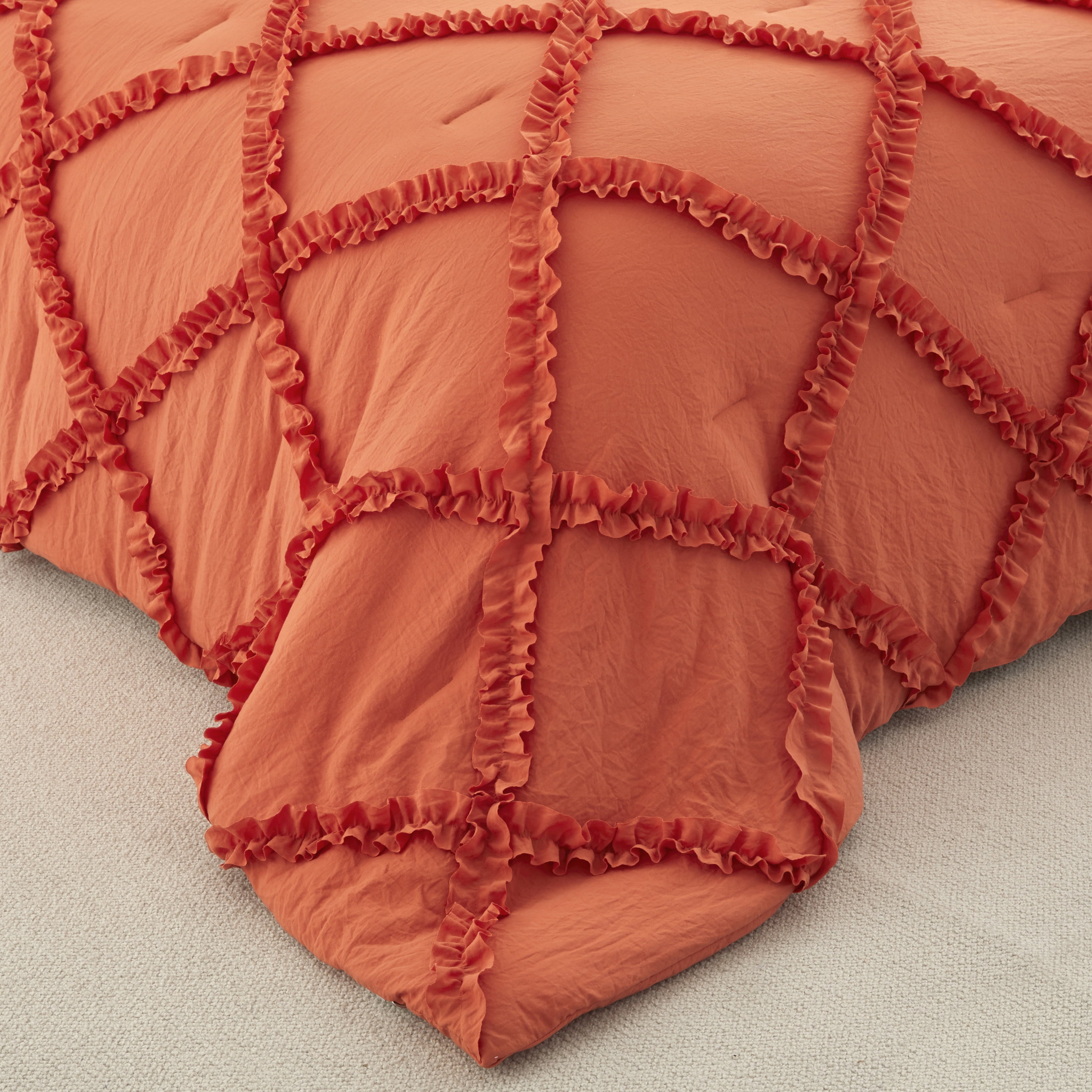 Comforter Set King Size Bedding – 3 Piece Farmhouse Bedding Set Cover Ruffle & Lightweight Comforter and Pillow Case Vintage Bedding for Bedroom as Home Bed Set Boho Chic Comforter for Luxury Comfort