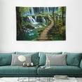thumbnail image 2 of ONETECH Green Nature Landscape Tapestry Rainforest Tapestry Waterfall Tapestries River Wooden Bridge Wall Hanging Tapestry For Living Room Bedroom Dorm Home Decor, 2 of 7