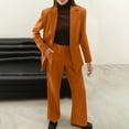 thumbnail image 4 of ZACPNCV Women's Solid Color Matching Long Sleeve Button Coat Trousers Suit Orange, 4 of 7