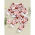 thumbnail image 3 of Wassery Western Baby Boy Girl Clothes Cow Flower Print Sweatshirt Pullover Top Jogger Pants 2Pcs Toddler Boy Cowboy Fall  Outfits 3M-3T, 3 of 8