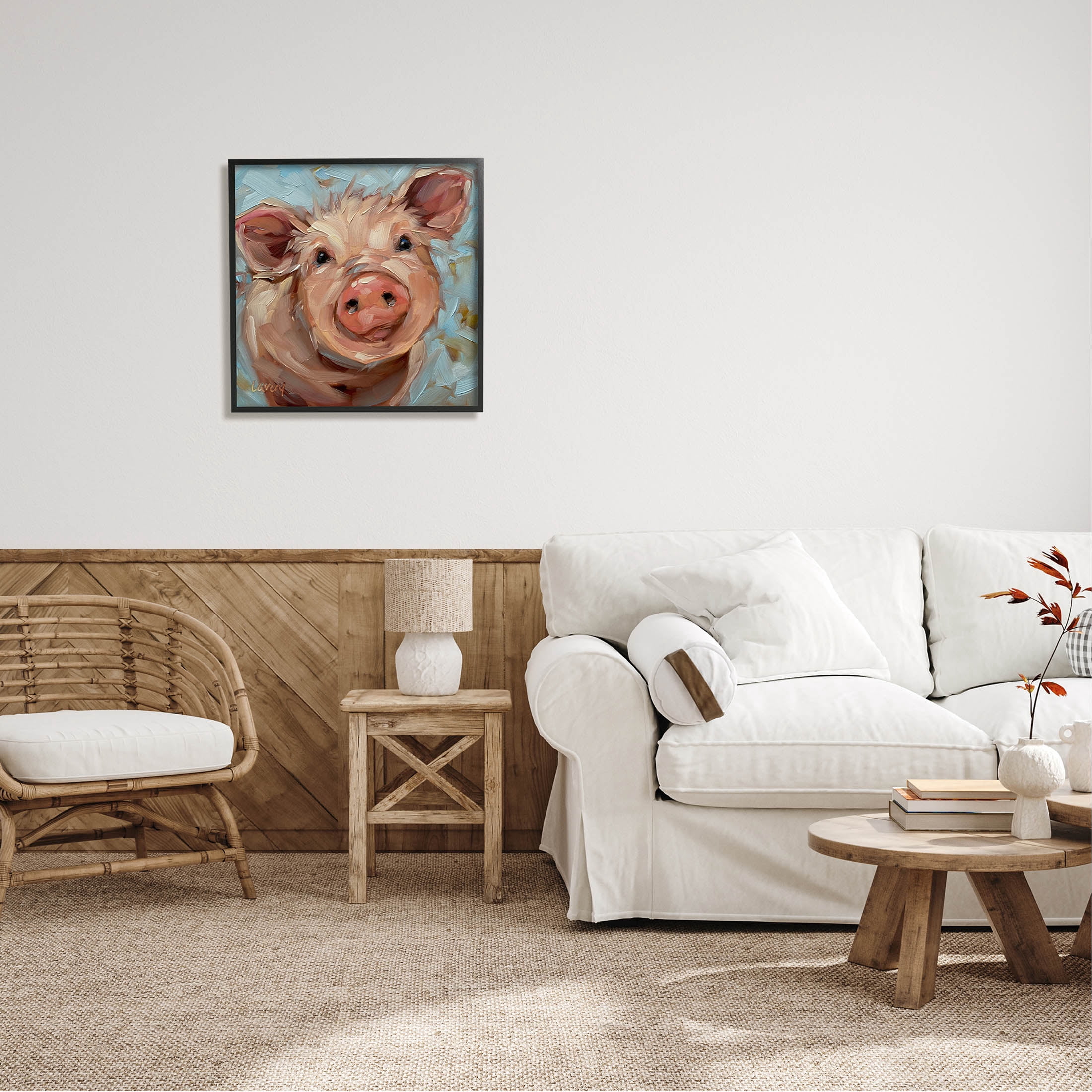 Modern Pig Portrait Farm Animal Animals & Insects Painting Black Framed Art Print Wall Art