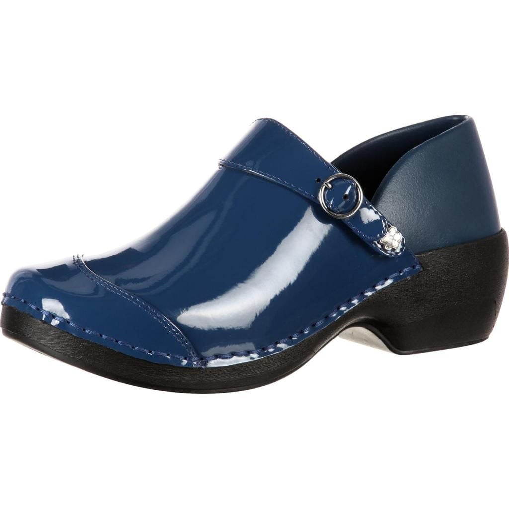 4EurSole Work Shoes Womens Patent Leather Clog Blue RKH047