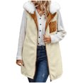 thumbnail image 4 of Long Puffer Vests for Women Outerwear Fleece Fall Winter Warm Sleeveless Zip up Detachable Hat Collar Coat with Pockets New Brown XXL, 4 of 9
