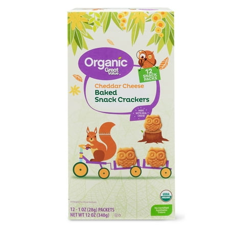 Great Value Organic Baked Cheddar Cheese Snack Crackers, 1 oz, 12 Count