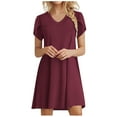thumbnail image 1 of AherBiu Robe T-Shirt Femme Pétale Manches Courtes Col en V Basique Confortable Tunique d'Été pour Femmes, 1 of 5