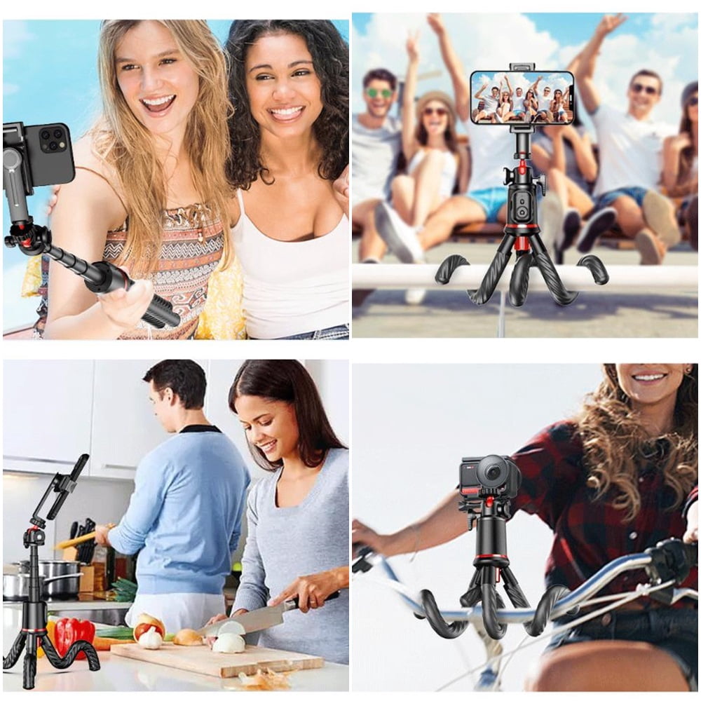 Flexible Phone Tripod Selfie Stick Mini Camera Tripod Phone Holder with Cold Shoe Mount Travel Tripod Remote Tabletop Tripod Octopus Legs for iPhone Samsung Camera Stand