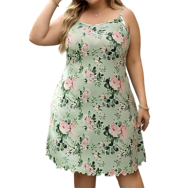 Vestido de Manga Larga Más Tamaño para las Mujeres Suspender Suelto Vestido de Noche sin Mangas, Cómodo Vestido para Dormir en Casa