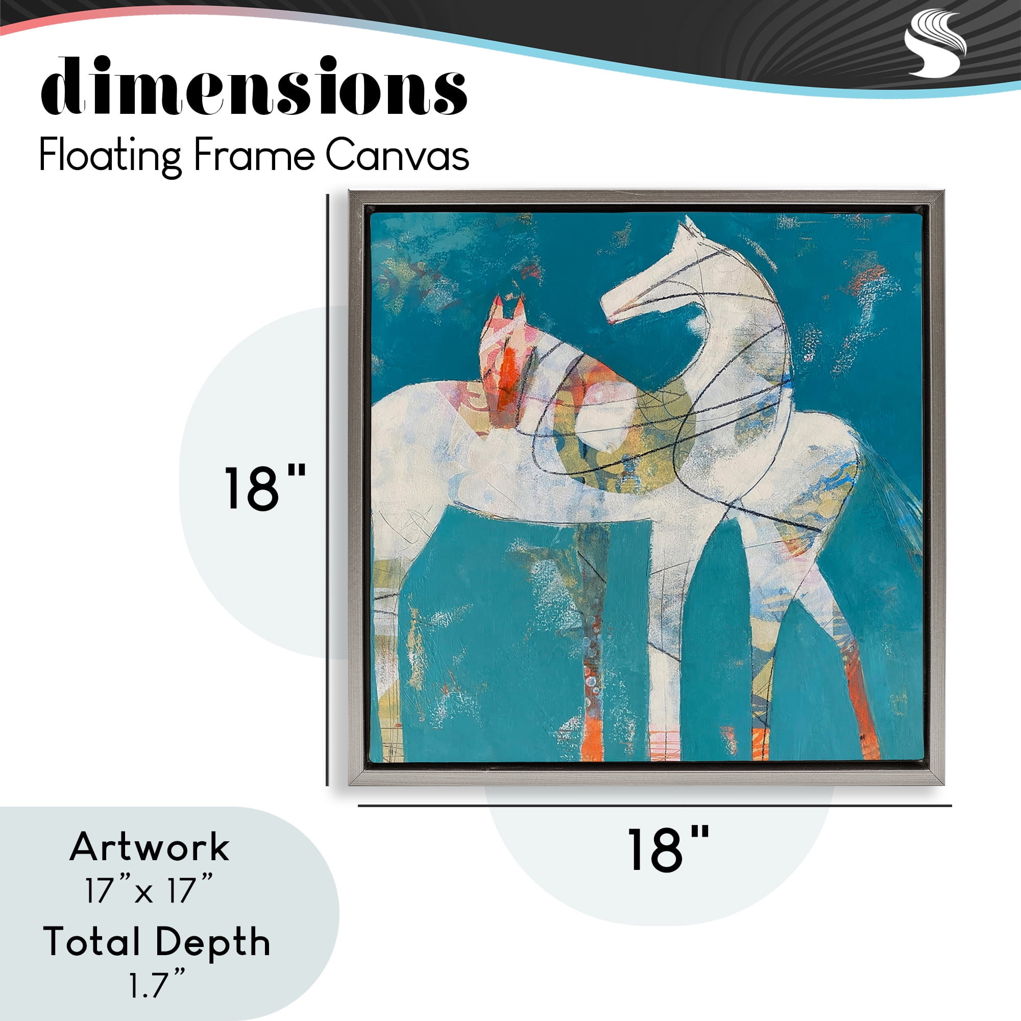 In Sync Abstract Horse Pair Gray Framed Floater Canvas Wall Art, design by Dianna Fritzler
