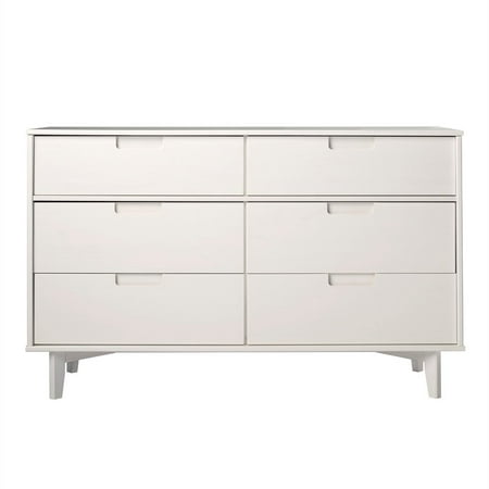 6 Drawer Groove Handle Wood Dresser, White Wood Horizontal Dresser