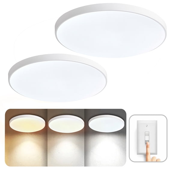 ASHOP 2 Pack LED Flush Mount Ceiling Light, 24W, 3 Color Temperature, Slim Round, Hallway Light