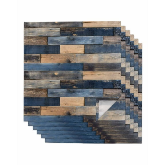 Hokiten Kitchen Dinner Napkins Set of 6 Navy Blue Brown Wood Cloth Napkins Reusable Washable Table Napkins for Weddings Cocktail Parties Holiday Table Decor 20x20 Inch