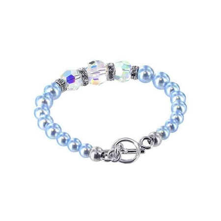 Swarovski Blue Bracelets - Gem Avenue 925 Sterling Silver Blue Faux Pearl Handmade Bracelet 7.5 inch with Swarovski Elements Crystals