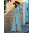 thumbnail image 6 of Womens Jumpsuits Short Sleeve V Neck Dressy Casual Wide Leg Pants Romper Light Blue L, 6 of 9