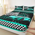 thumbnail image 3 of Manfei Cyan Racing Car Bed Sheets for Boys, Modern Checkered Flag King Sheets, Fashion Honeycomb Sheet Set, Microfiber Bedroom Decor, 4 Pieces, 3 of 7