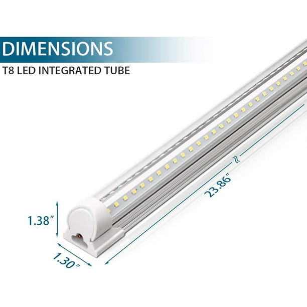 LED Shop Light 2ft 20W 2500LM 5000K T8 LED Light Fixture Clear