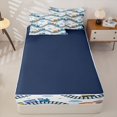 thumbnail image 4 of Manfei Toy Train Zipper Twin Comforter Sets with Fitted Sheet and 2 Pillowcases,Blue Railroads Tracks Zipper Bedding Set,Navy Blue Reversible,4pcs, 4 of 8