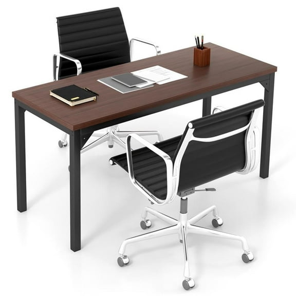 Demi Bonn 55" Conference Table with Heavy-duty Metal Frame, Small Home Office Desk Study Writing Table, Brown