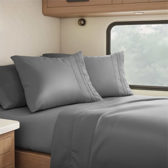 Nestl RV/Short Queen Bed Sheets Set Bedding Sheets Set for Campers, 6-Piece Bed Set, Deep Pockets Fitted Sheet, 100% Luxury Soft Microfiber 2 Bonus Pillowcases, Gray