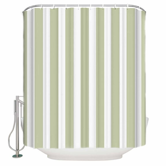 Sage Green White Striped Shower Curtain, 48" x 72", Gradient Geometric Waterproof Bathroom Curtain Washable Shower Curtain Set with 12 Hooks
