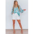 thumbnail image 5 of Women's Sky Blue Floral Split Neck Ruffled Puff Sleeve Blouse, 5 of 5