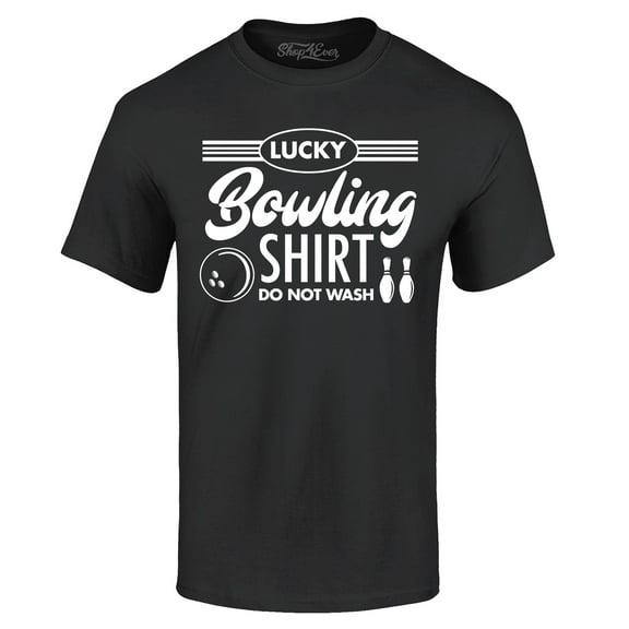 Shop4Ever Men's Lucky Bowling Shirt Bowler Graphic T-shirt Medium Black
