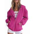 thumbnail image 1 of Sudaderas con Capucha y Cremallera para Mujer, Sudaderas Extragrandes, Conjuntos de Moda Escolar para Otoño, Chaquetas Informales, Ropa de Invierno Rosa Brillante L, 1 of 9